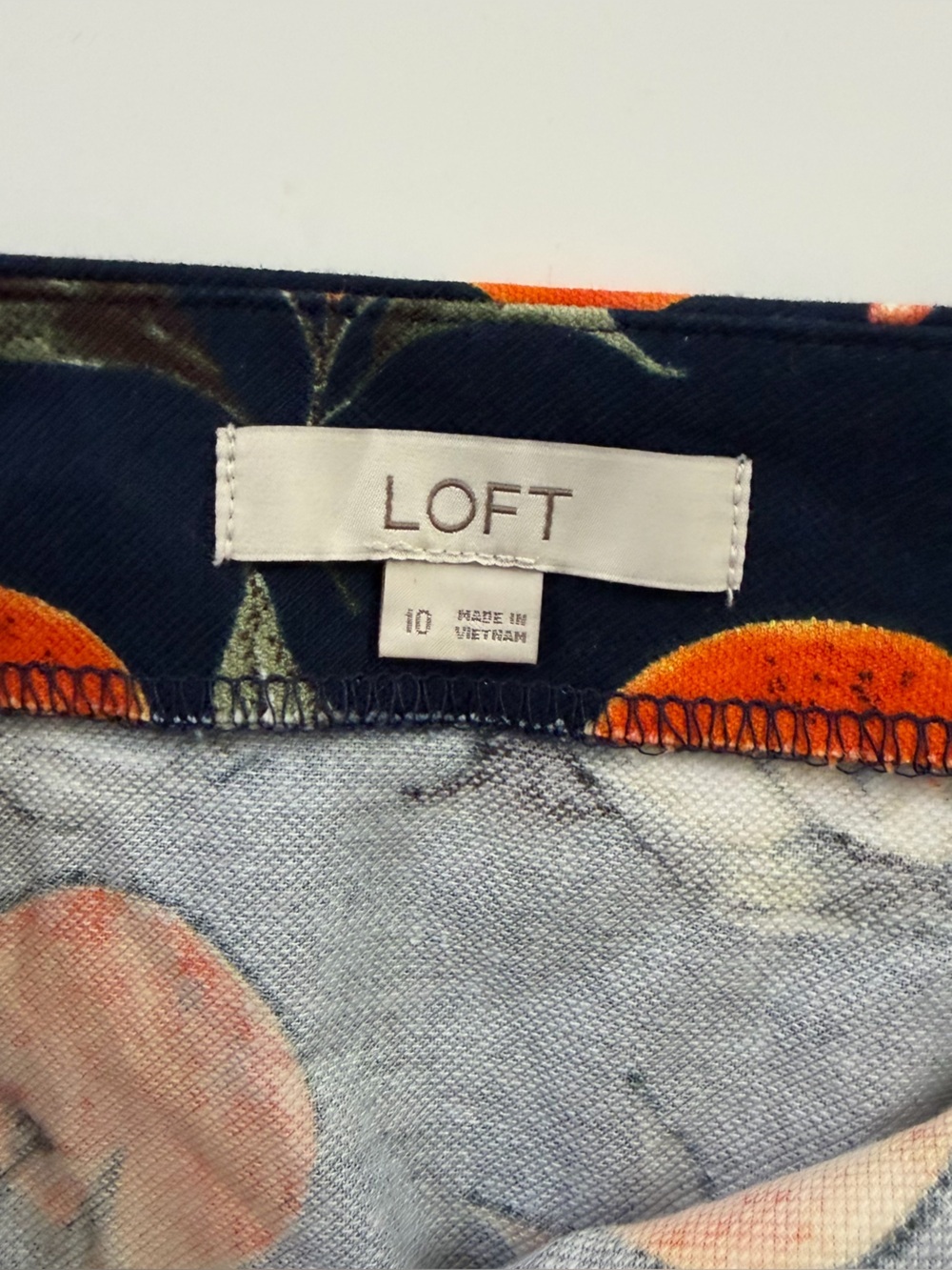 Loft Skirt Womens 10 Navy Blue Orange Fruit Print Utility Mini - Picture 4 of 8